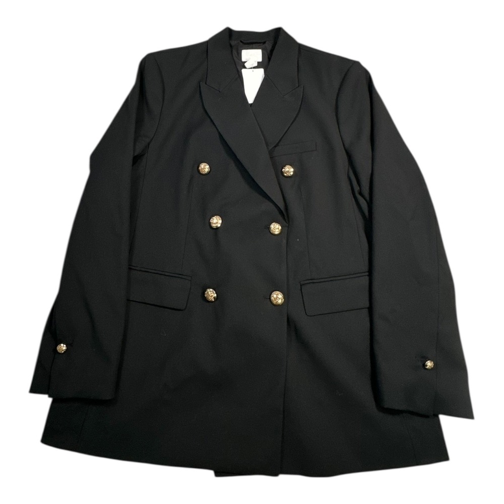 H&M Black Double Breasted Blazer Gold‎ Button Military Style Women Medium M